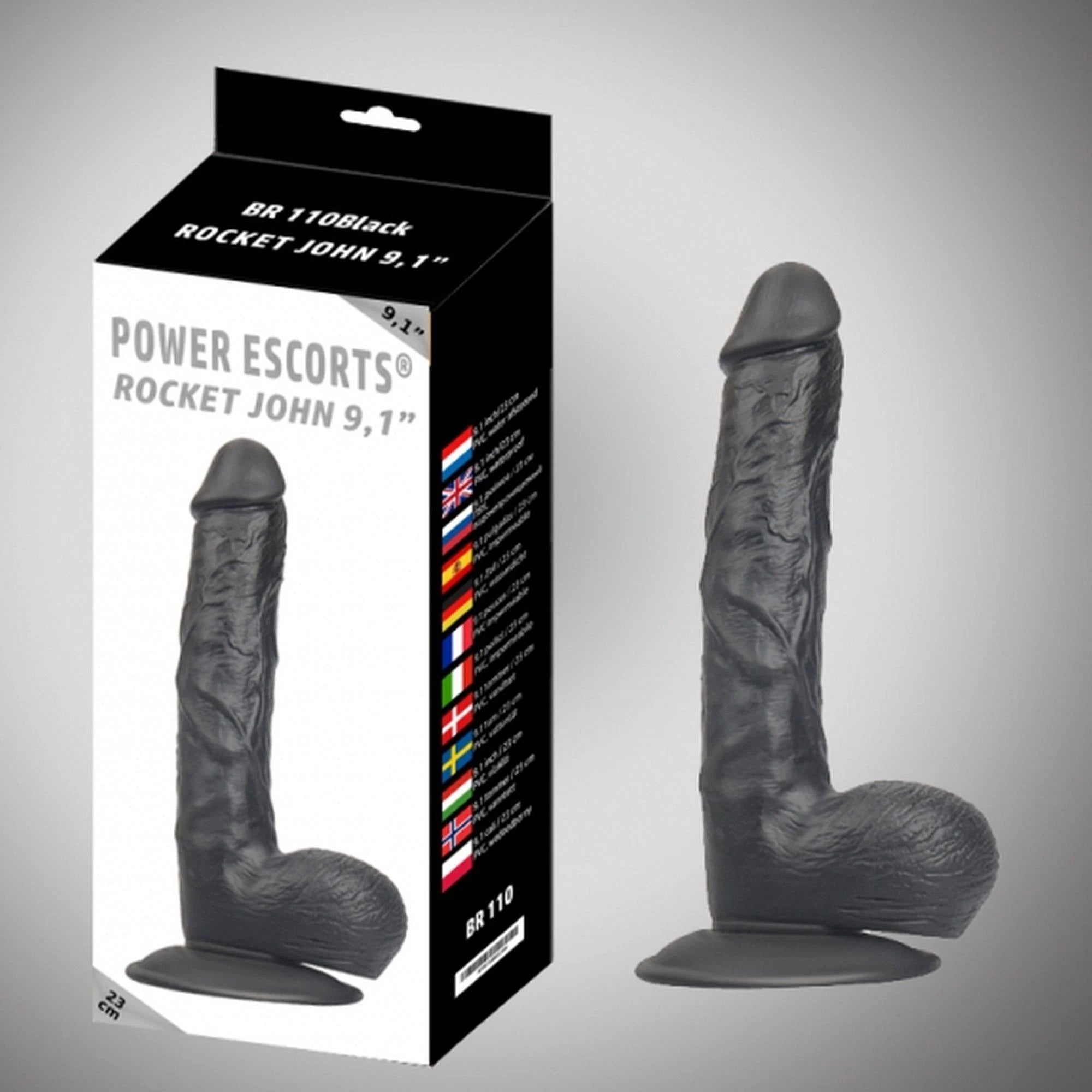 Rocket John 9.1 inch black realistic dildo 9.1 inch / 23 cm