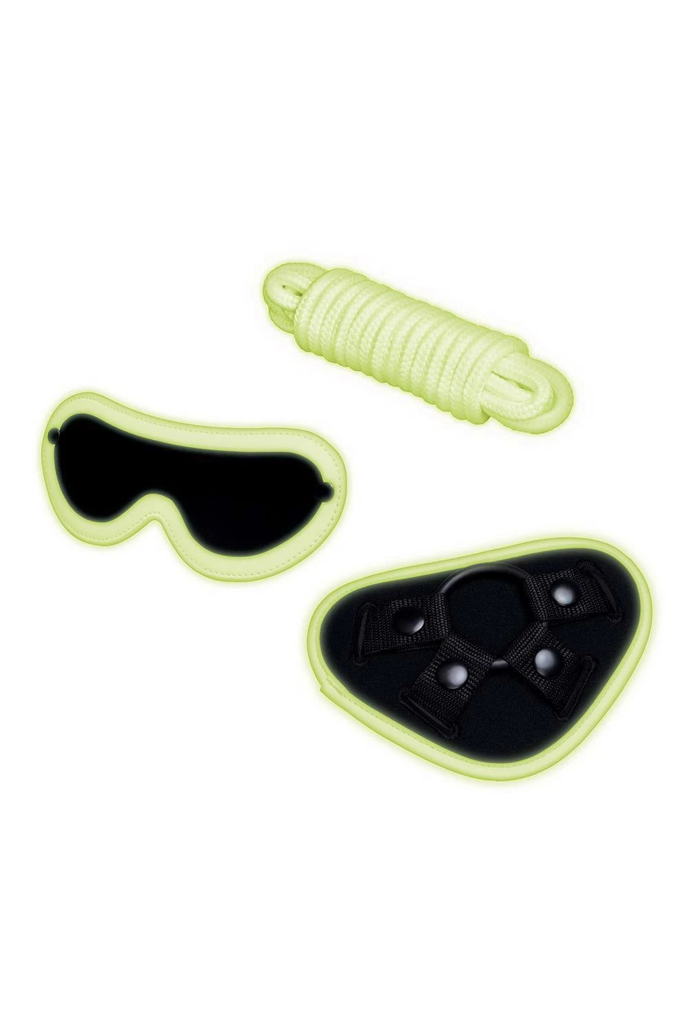 WHIPSMART - SET HARNAIS AVEC BANDEAU ET CORDE EN SOIE - 4 PIÈCES - BRILLENT DANS LE NOIR