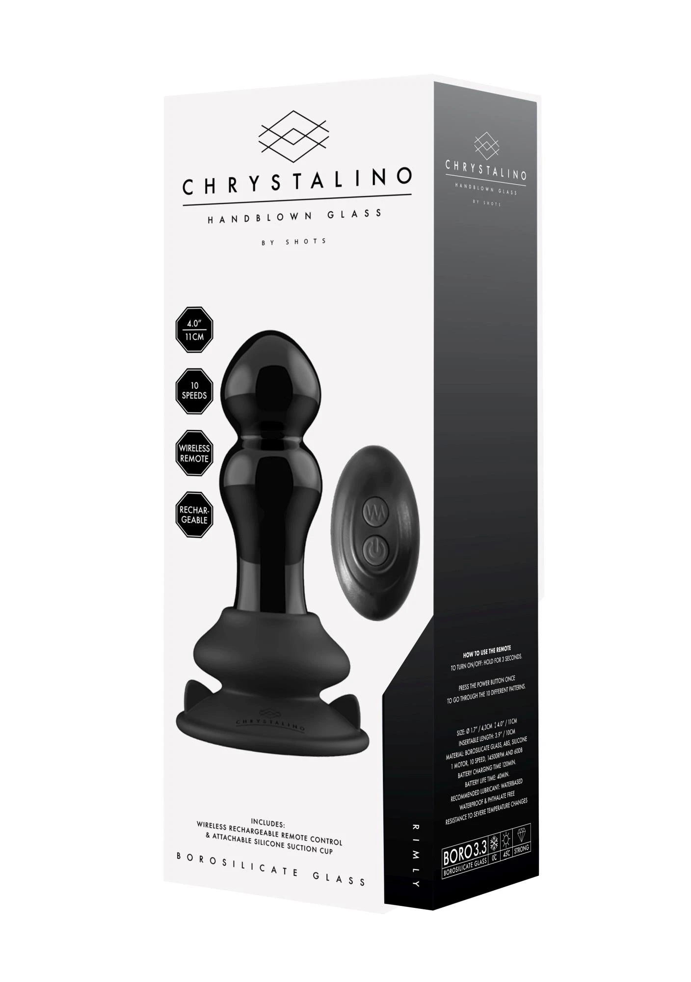 Rimly - Vibrating Glass Butt Plug with Suction Cup