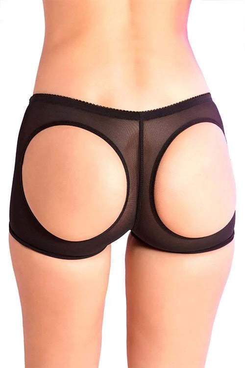 BOYSHORT OUVERT EN COTON NOIR, S/M