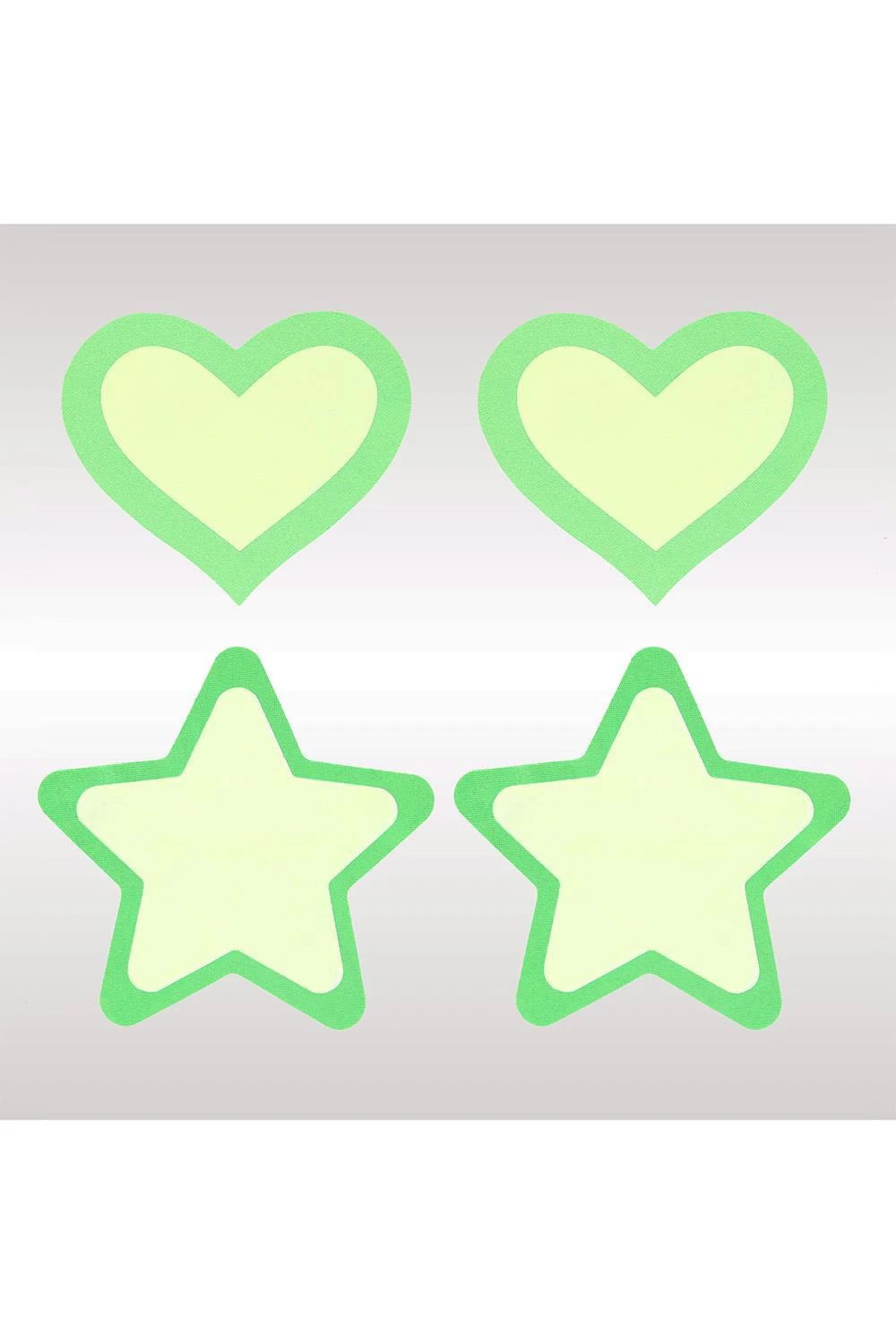 PEEKABOO PASTIES GREEN GLOW IN THE DARK HEARTS AND STARS