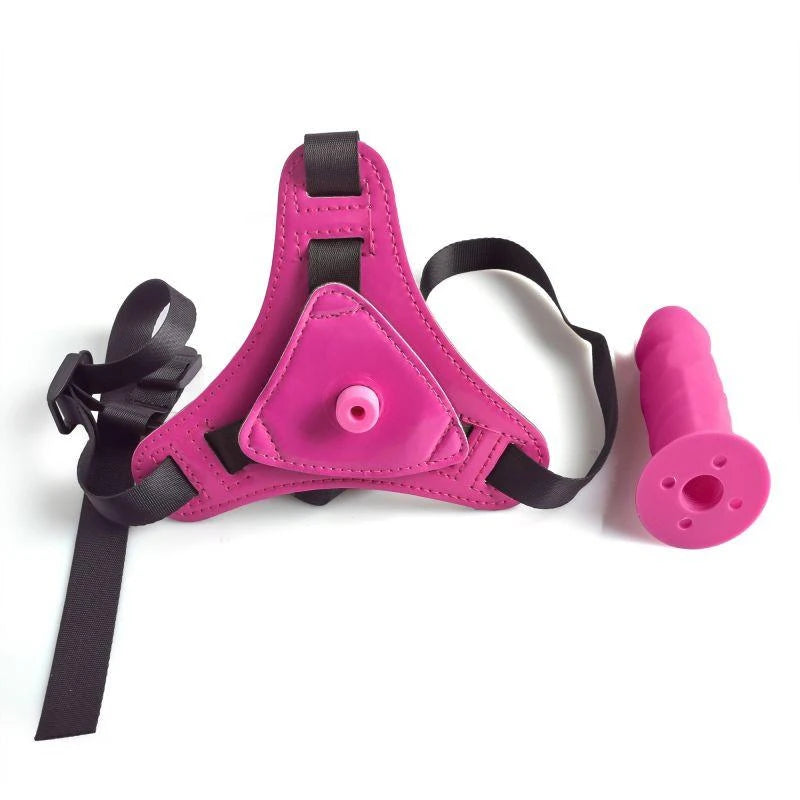 Ceinture ajustable strap-on rose avec pénis réaliste