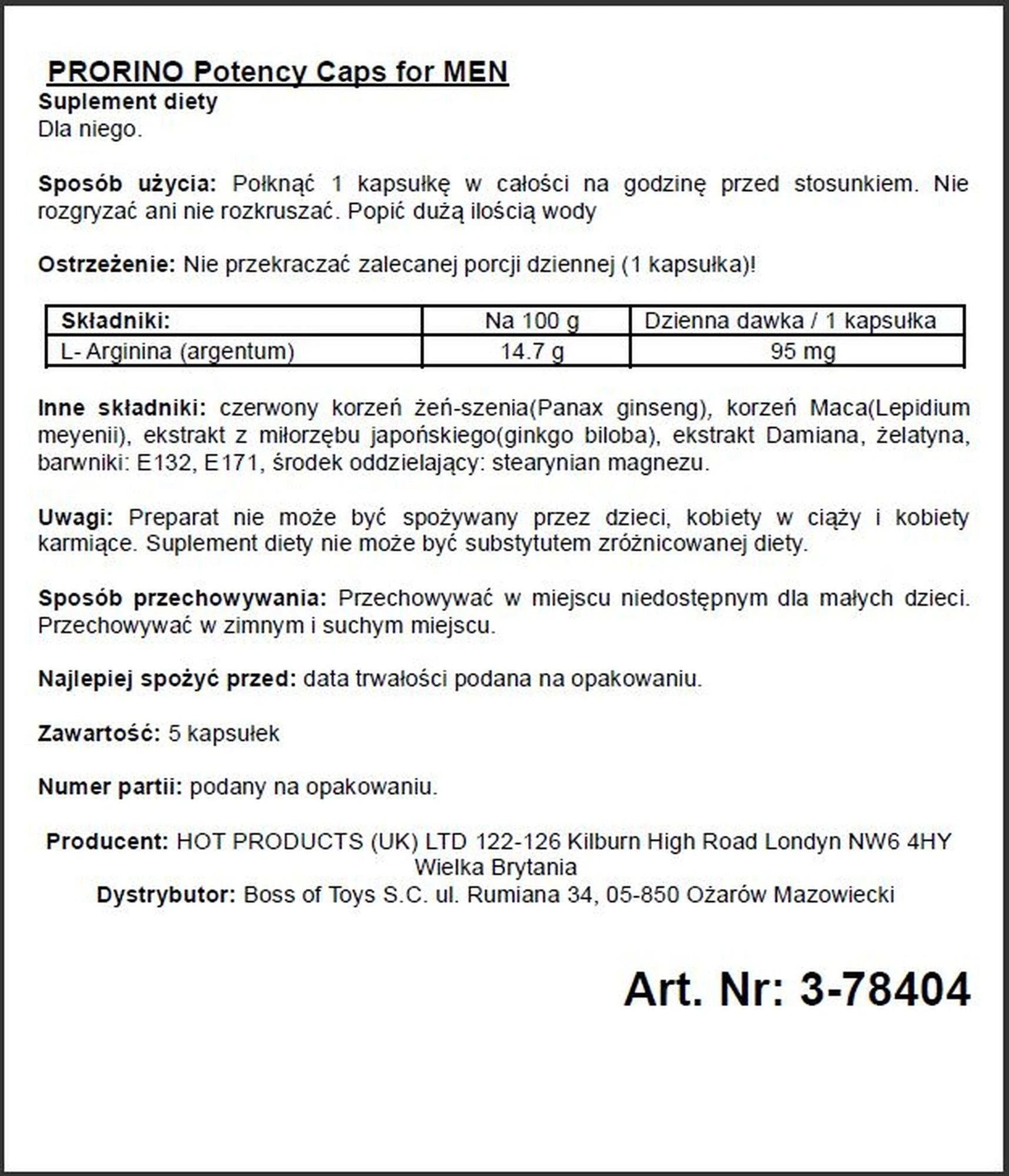 Compl. alimentaire-PRORINO Men- 5 pièces black line Potency Caps