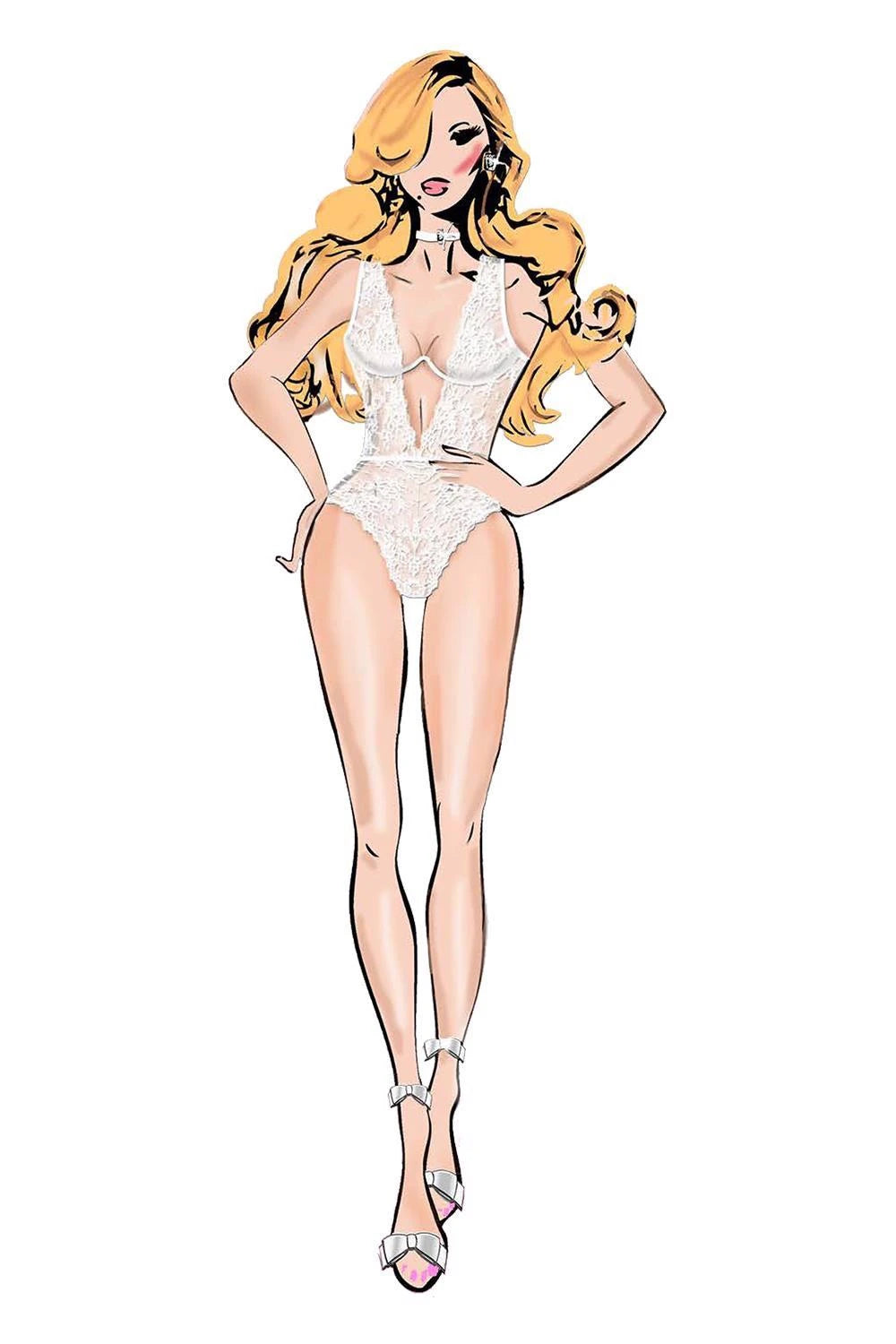 BOMBSHELL BOUDOIR BODY DENTELLE À ARMATURES EXPOSED WIRE BLANC, M