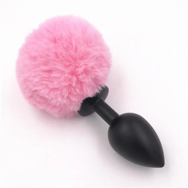 Bunny plug large black with pink tail 9.3 x 4.1 cm / 3.8 x 1.6 inch