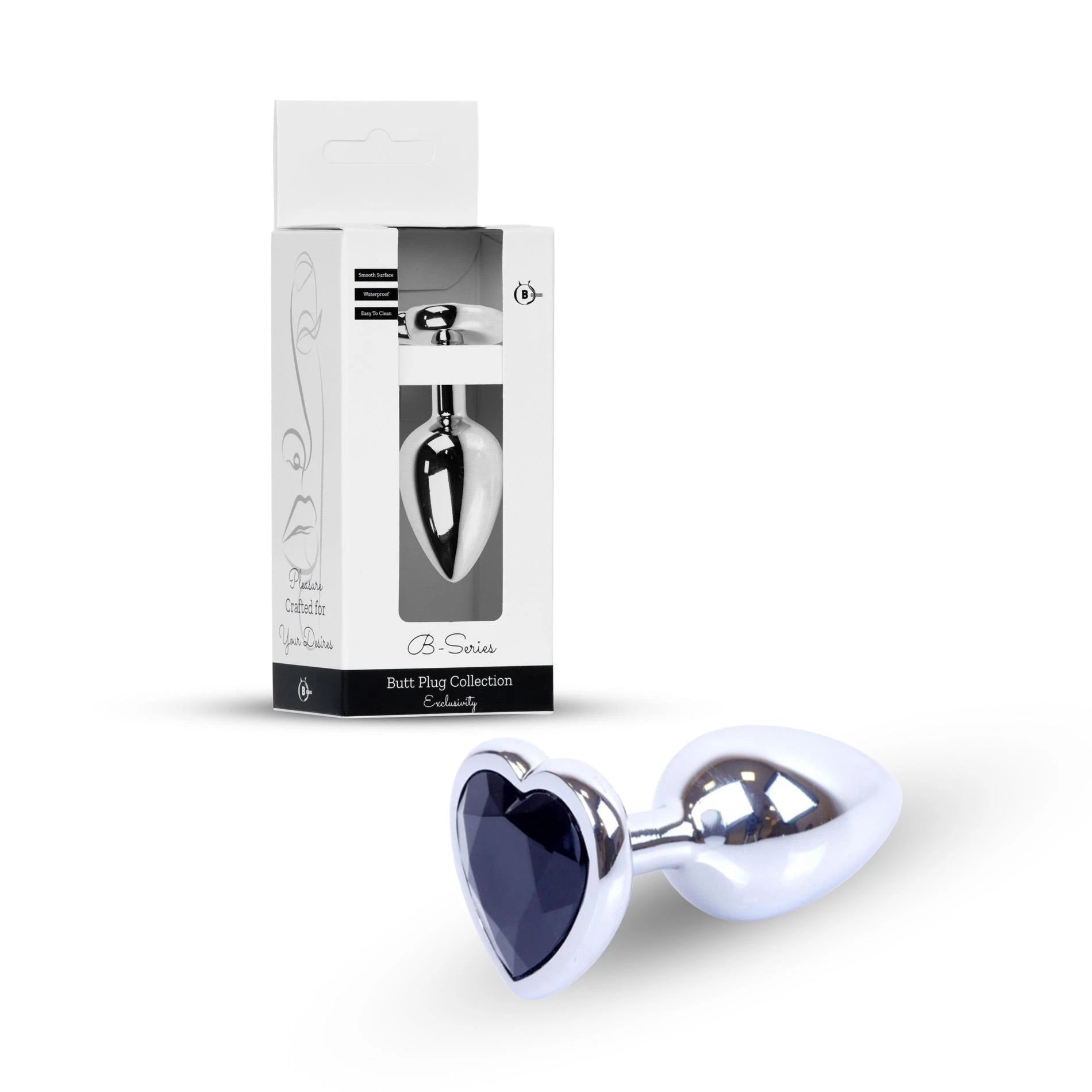 Plug-Jewellery Silver Heart PLUG- Black
