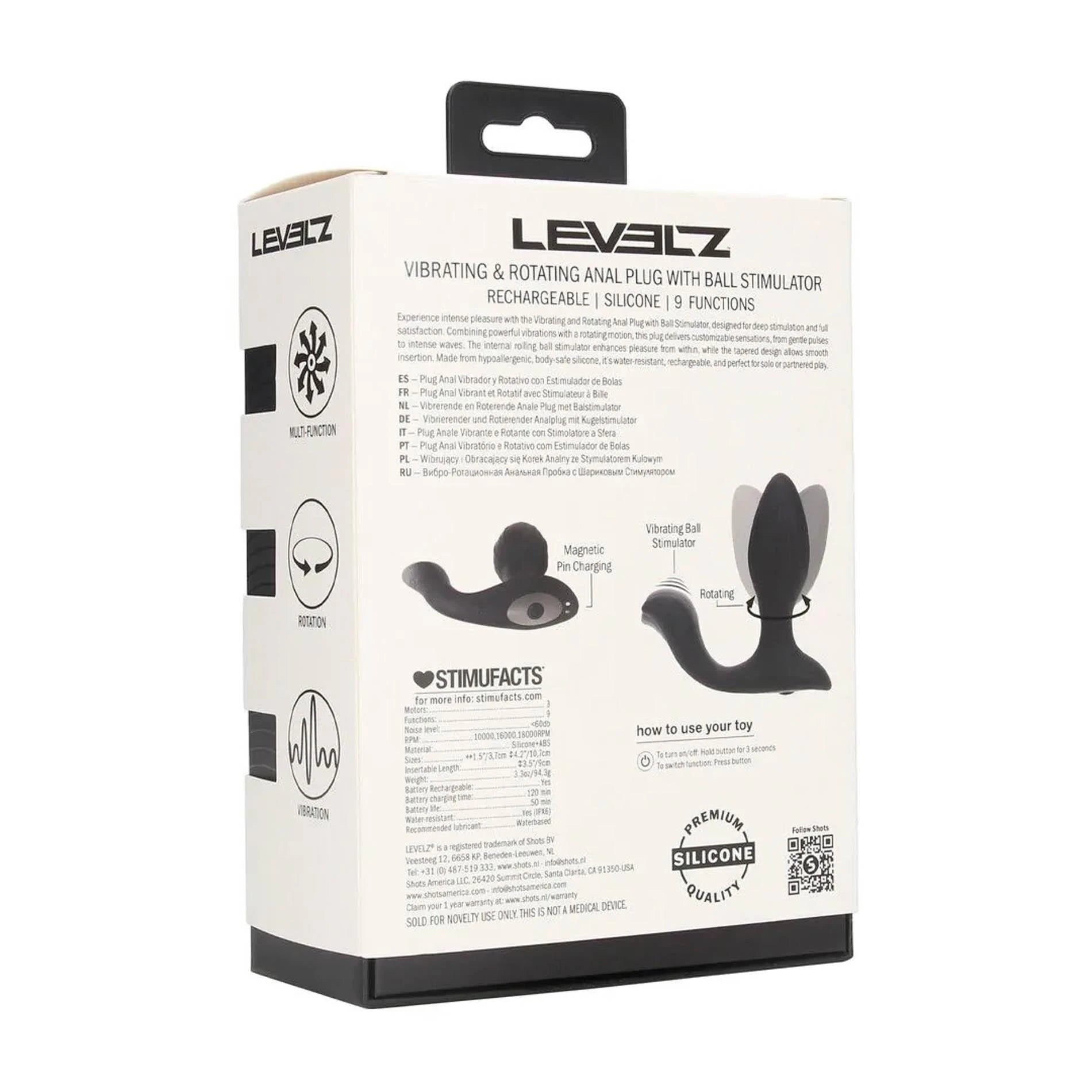 Vibrating and Rotating Silicone Anal Plug with Ball Stimulator - Black
