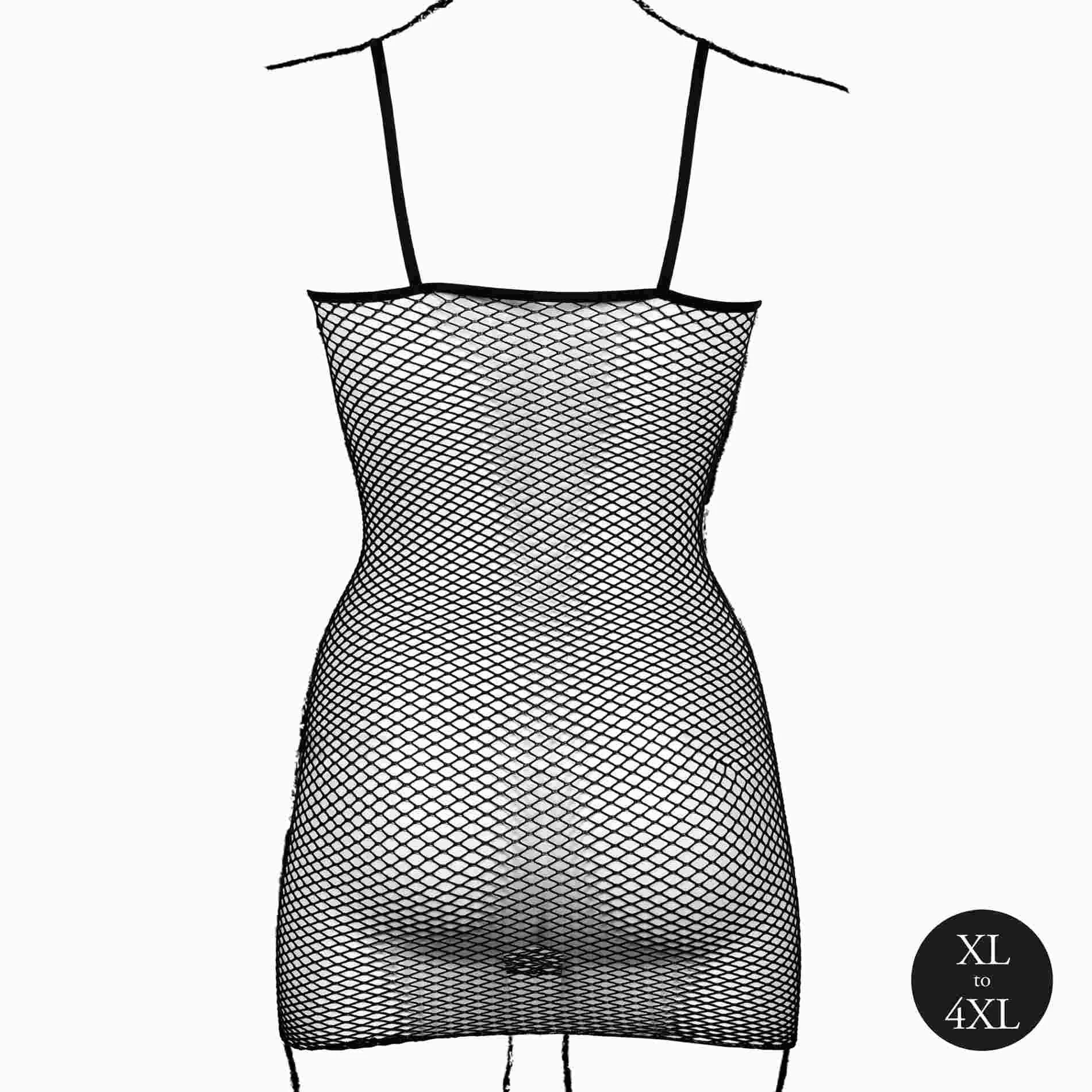 Mini dress with fishnet structure and spaghetti straps