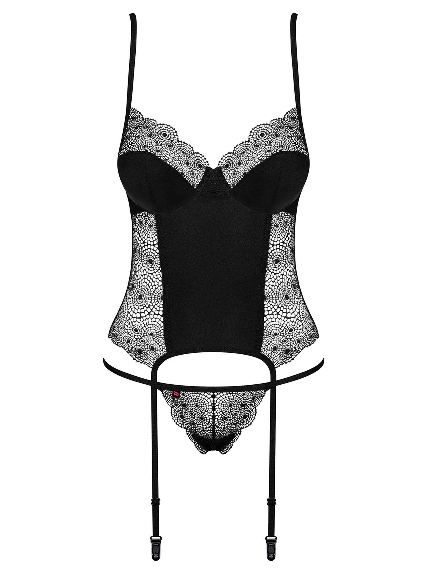 Lingerie-Sharlotte corset and thong black S/M