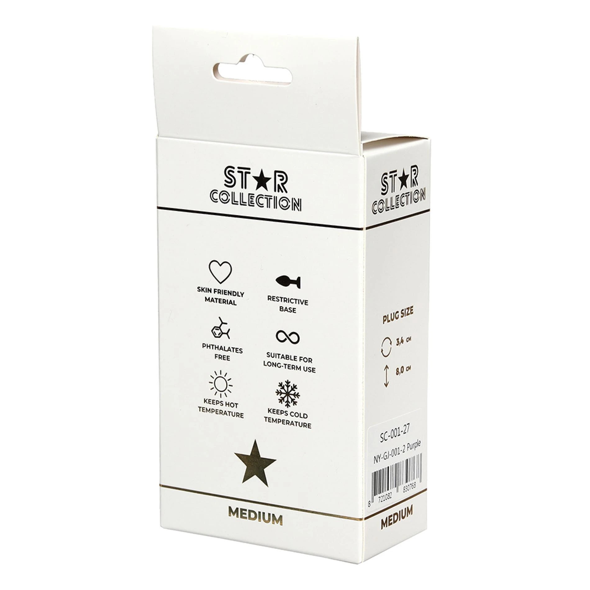 Star Collection - Purple Silicone Anal Plug M - Pink Stone