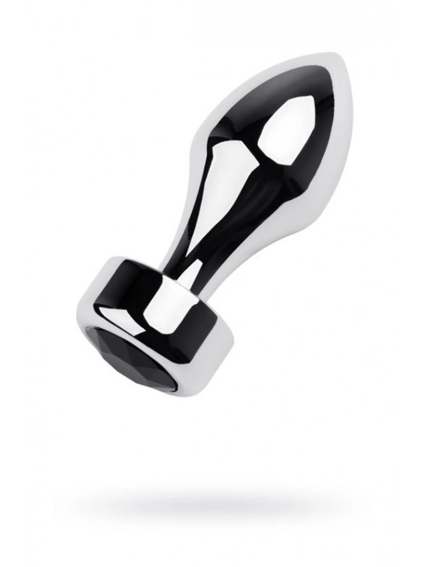 Silver anal plug TOYFA Metal with black round-shaped gem, length 8,2 cm, diameter 2.5-3,8 cm, weight 210 gr