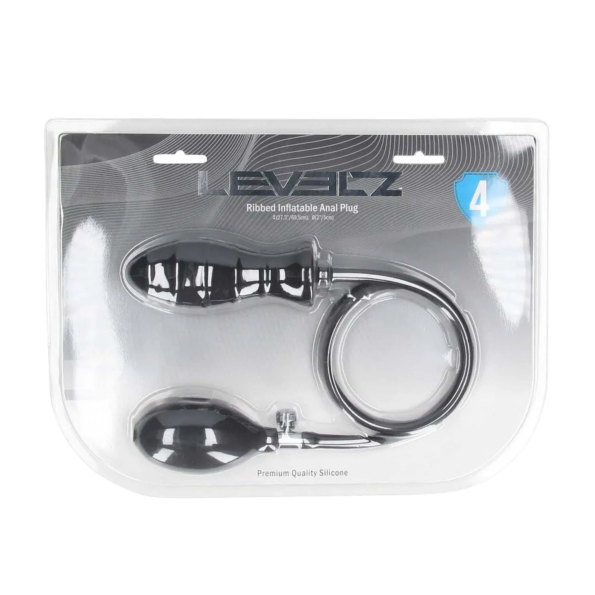 Ribbed Inflatable Silicone Anal Plug - Black