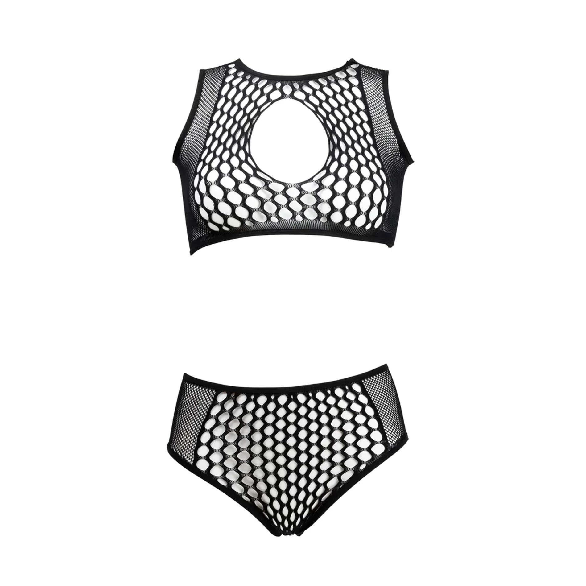 Duo Net Key-Hole Bra Set - One Size - Black