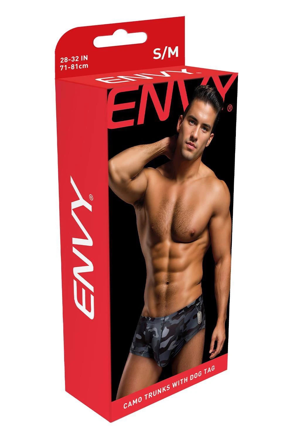 SHORT DE BAIN CAMOUFLAGE ENVY AVEC PLAQUE D'IDENTITÉ NOIR, M/L