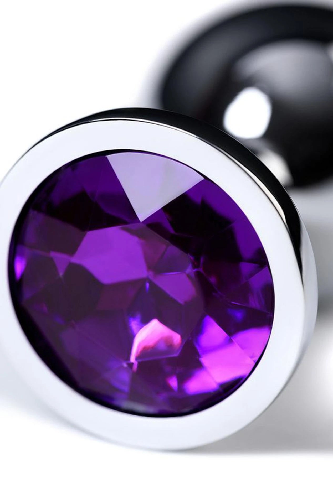 Silver anal plug TOYFA Metal,with a amethyst colored gem