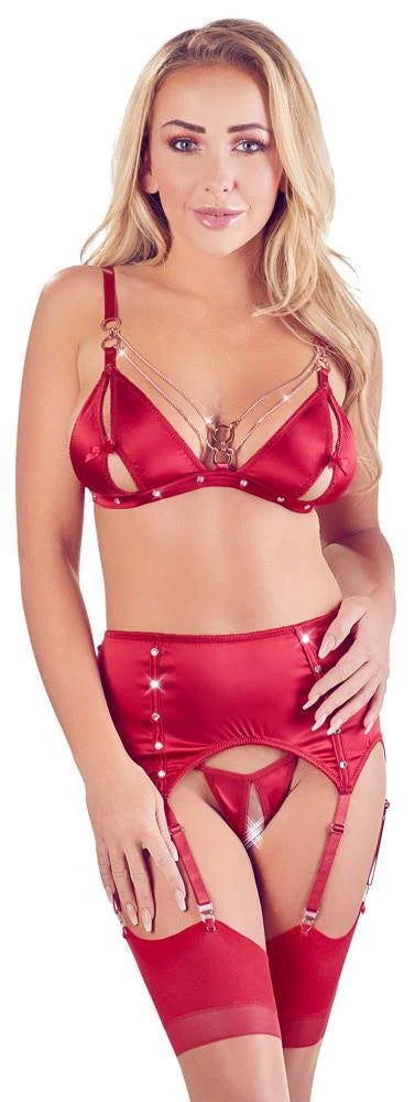 Ensemble soutien-gorge et porte-jarretelles Rouge M