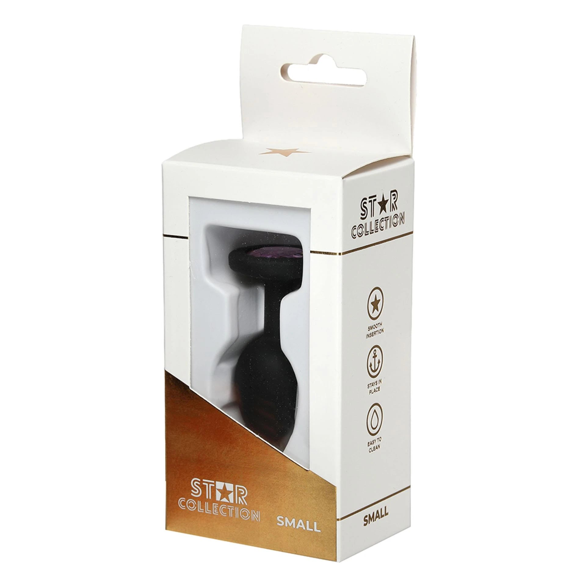 Star Collection - Black Silicone Anal Plug S - Light Pink Stone