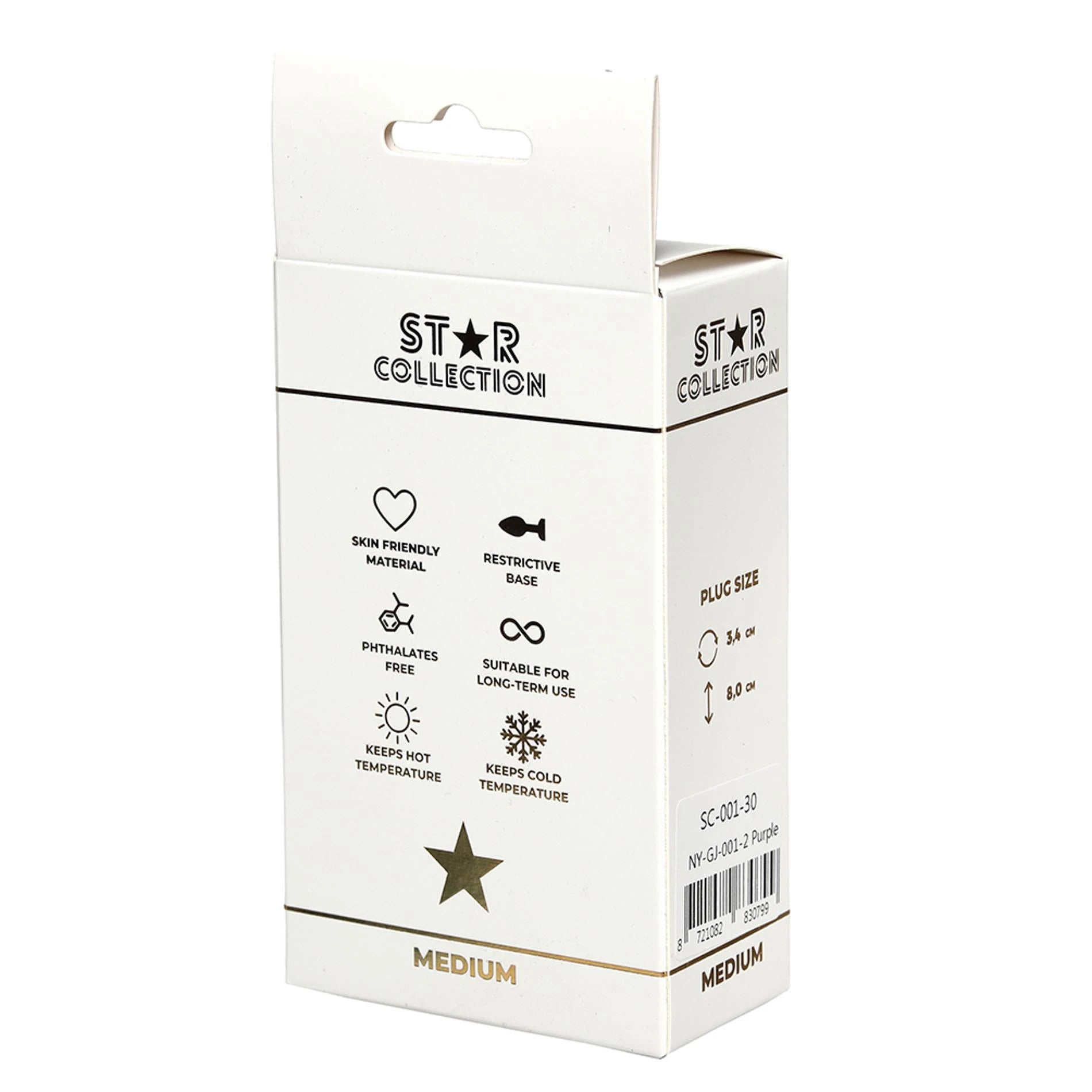 Star Collection - Purple Silicone Anal Plug M - Light Pink Stone