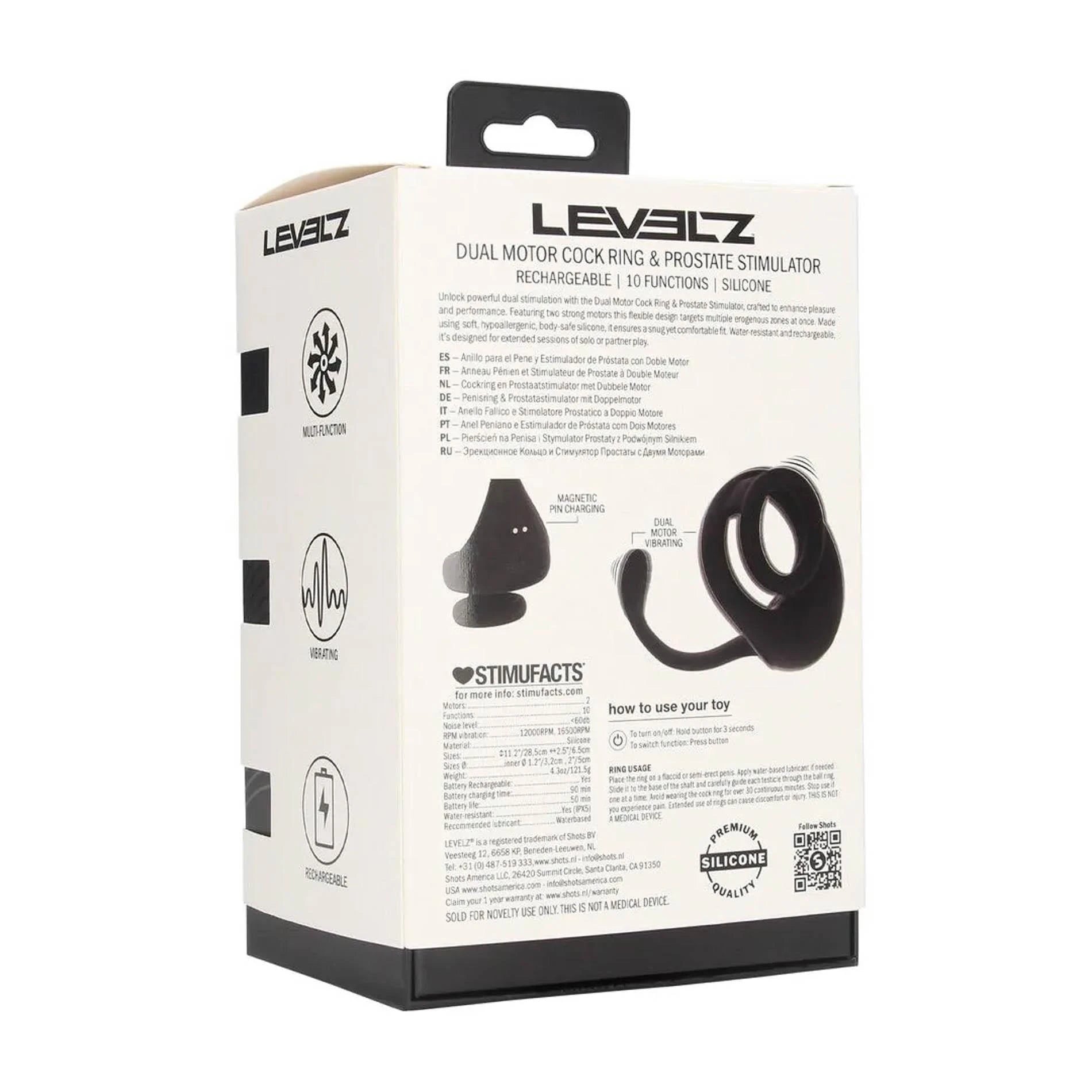 Dual Motor Silicone Cockring with Prostate Stimulator - Black