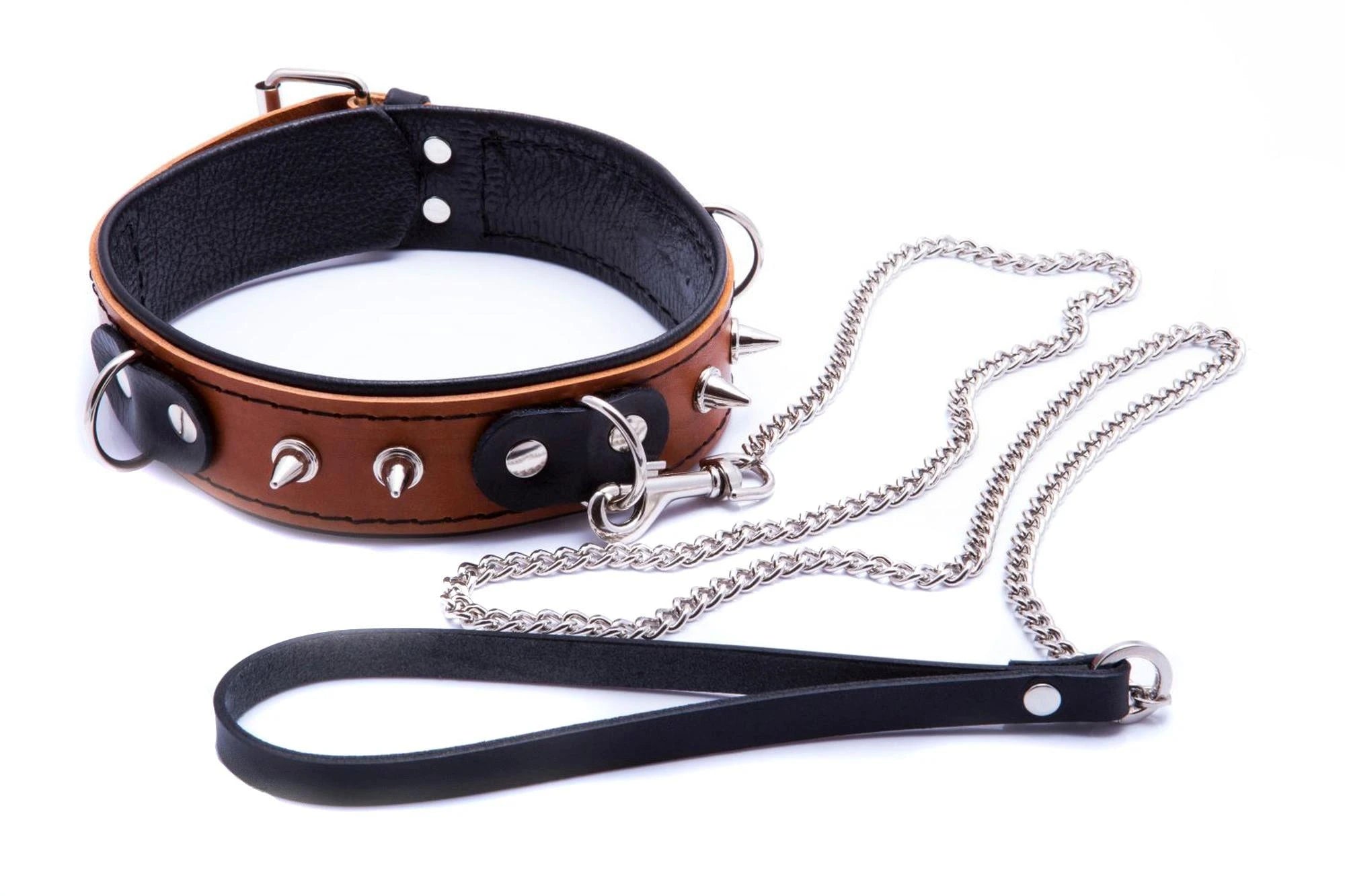 Wiązania-WHIPS collier d'esclave avec laisse, cognac