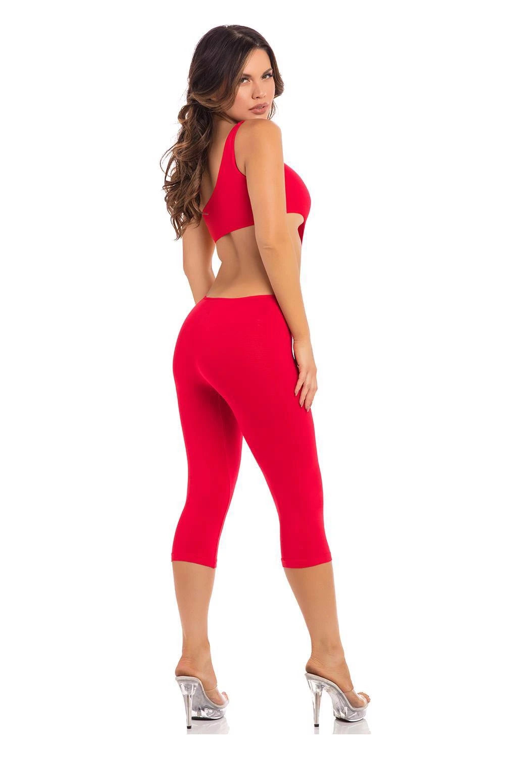 ONE SHOULDER CROPPED CATSUIT RED, M/L