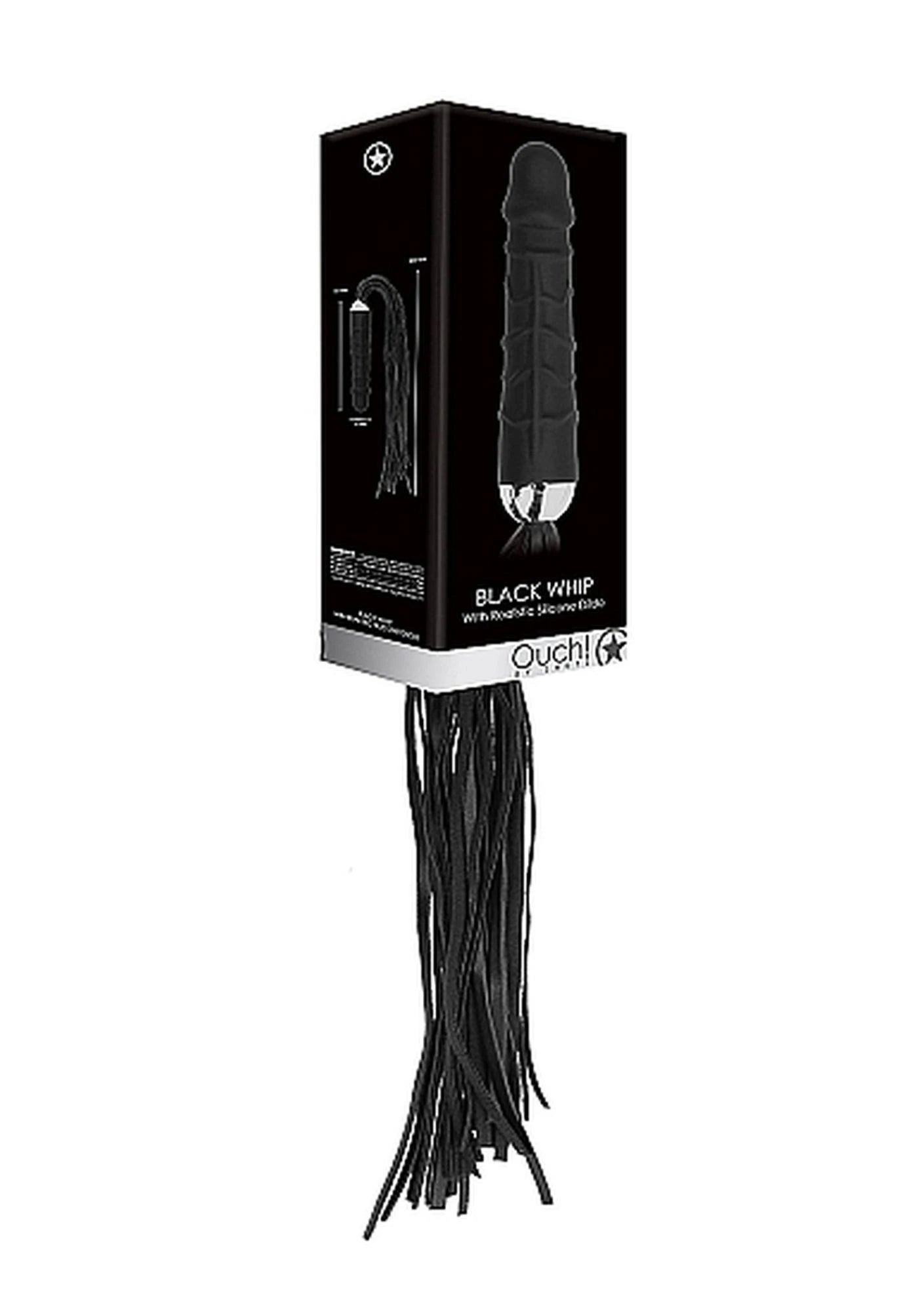 Fouet noir avec godemichet en silicone réaliste - Noir