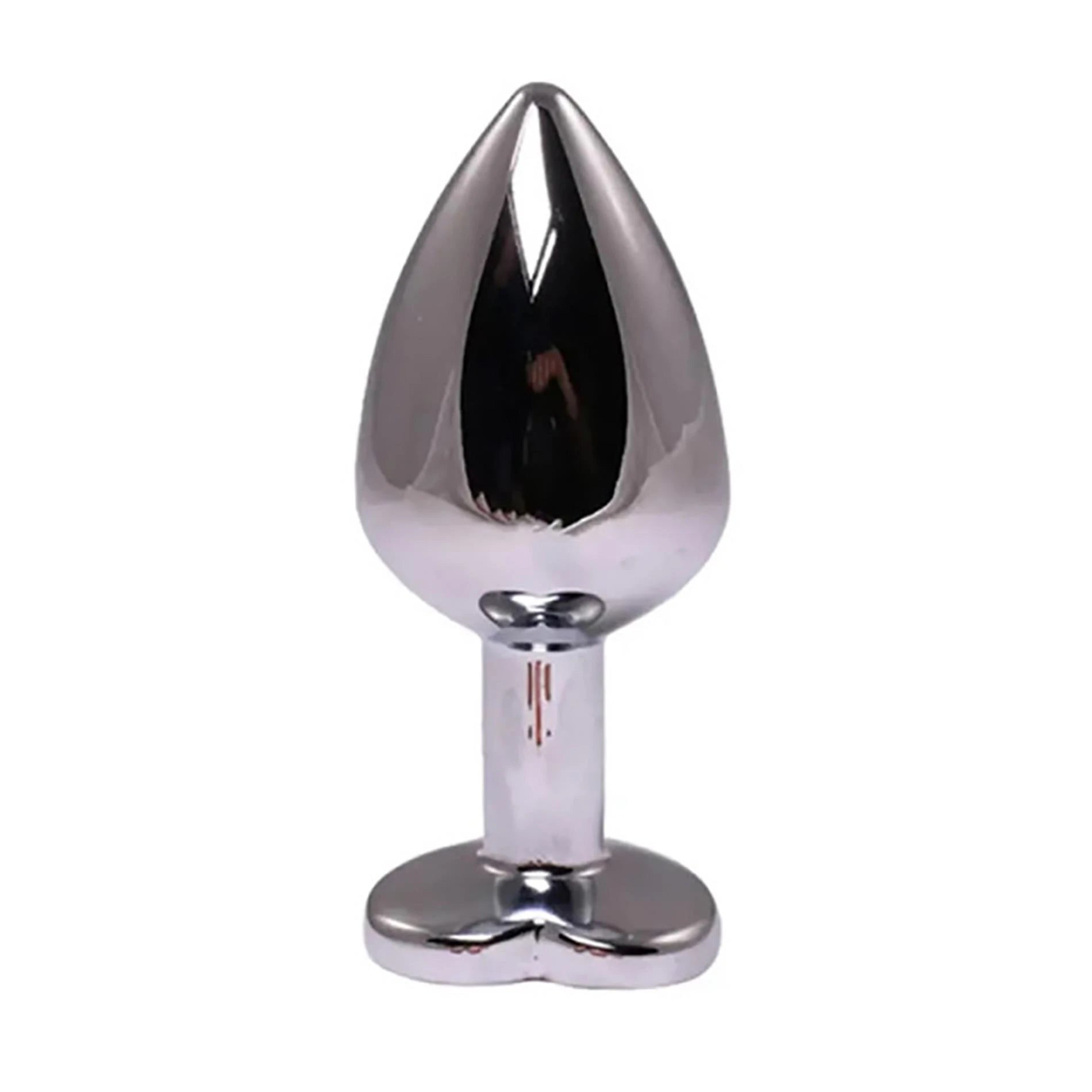Silver small heart-shaped butt plug with pink crystal