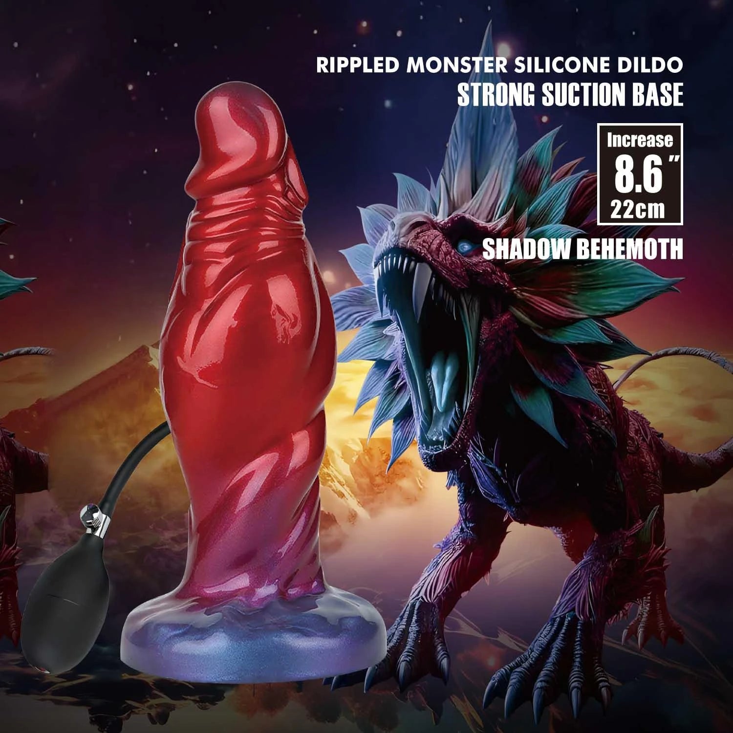 Power Monsters Shadow Behemoth – Godemichet en silicone monstre ondulé de 22 cm