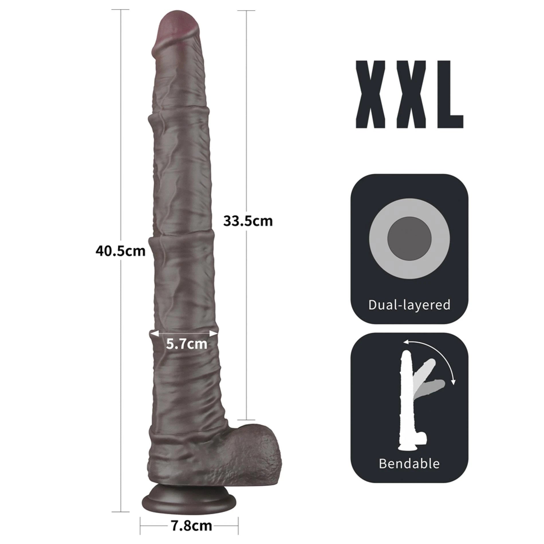 Pénis en silicone pliable double couche de 16'' XXL (noir)