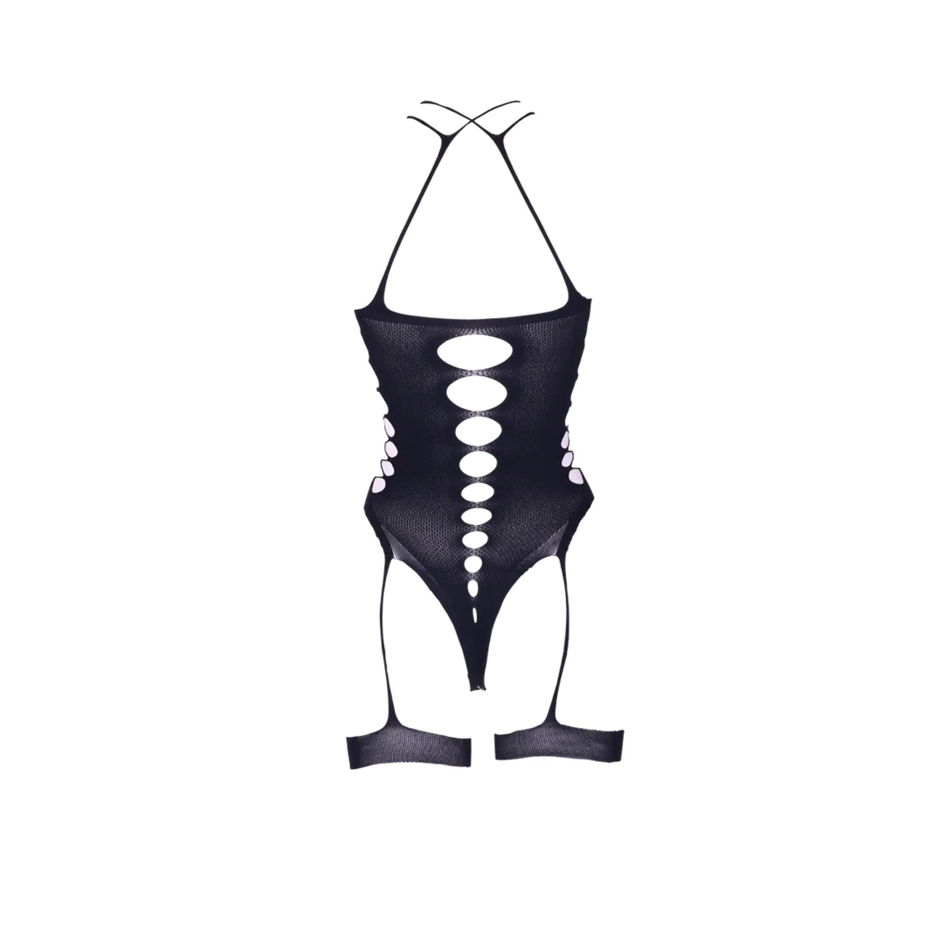 Metis XVI - Body with Garters and Crossed Neckline - One Size - Black