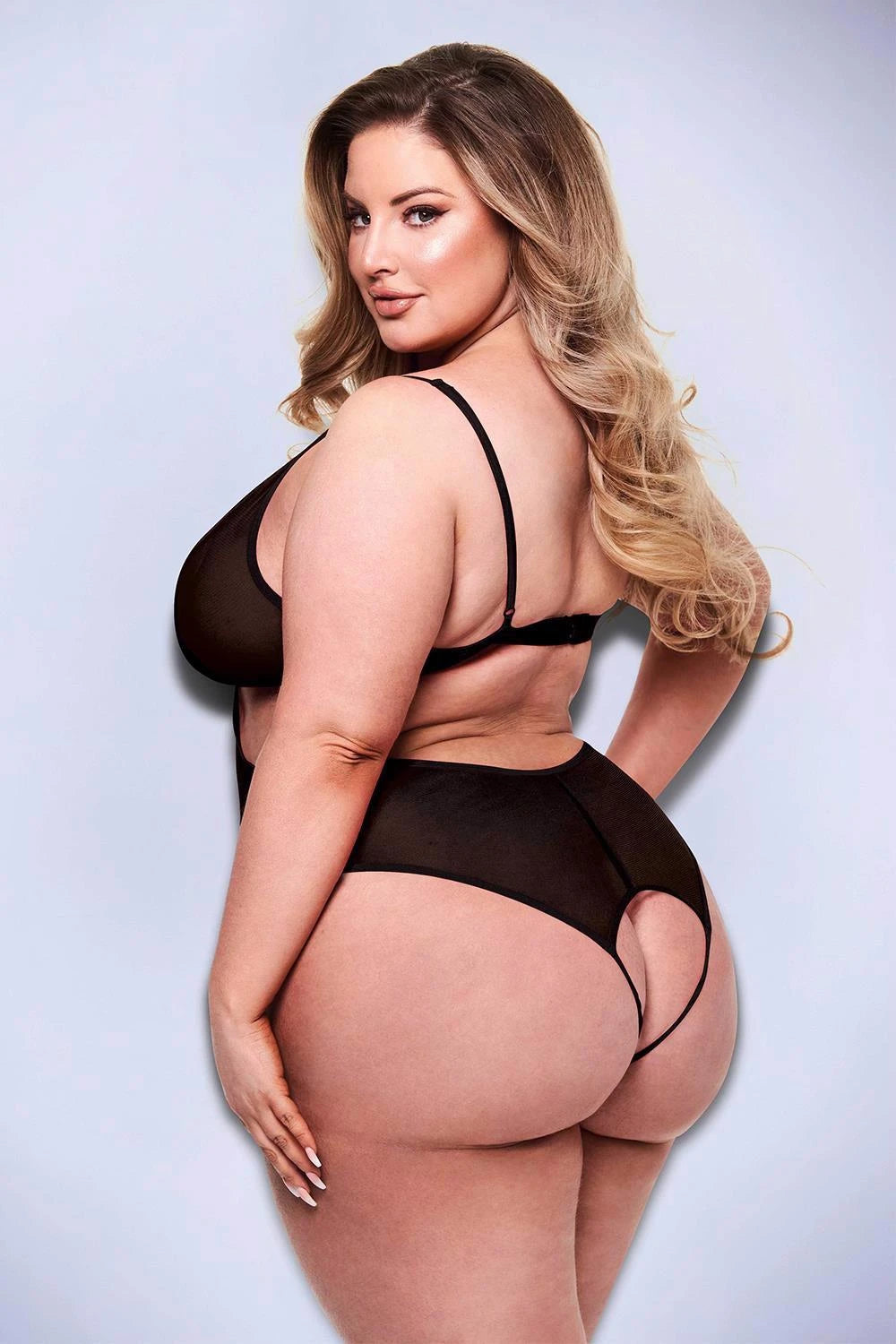 BACI SEXY CROTCHLESS MESH TEDDY BLACK, QUEEN