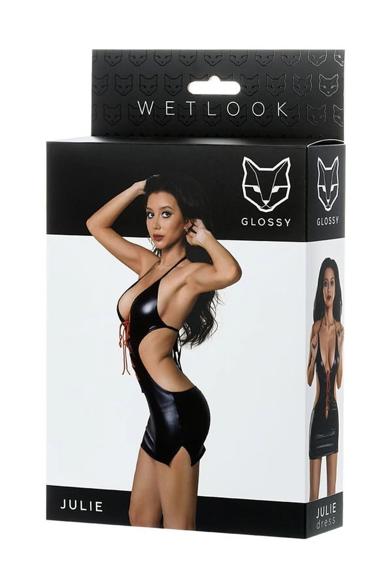 Glossy Shiny Wetlook Dress JULIE - black M