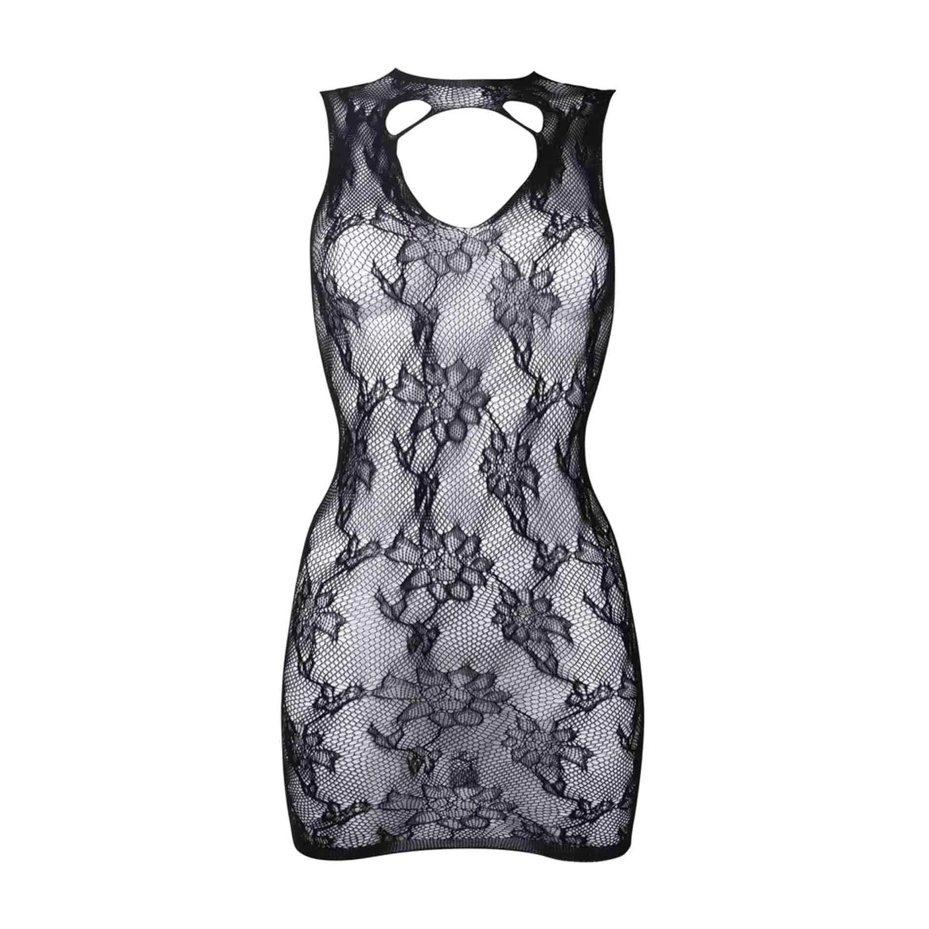 High Neck Lace Mini Dress - One Size - Black
