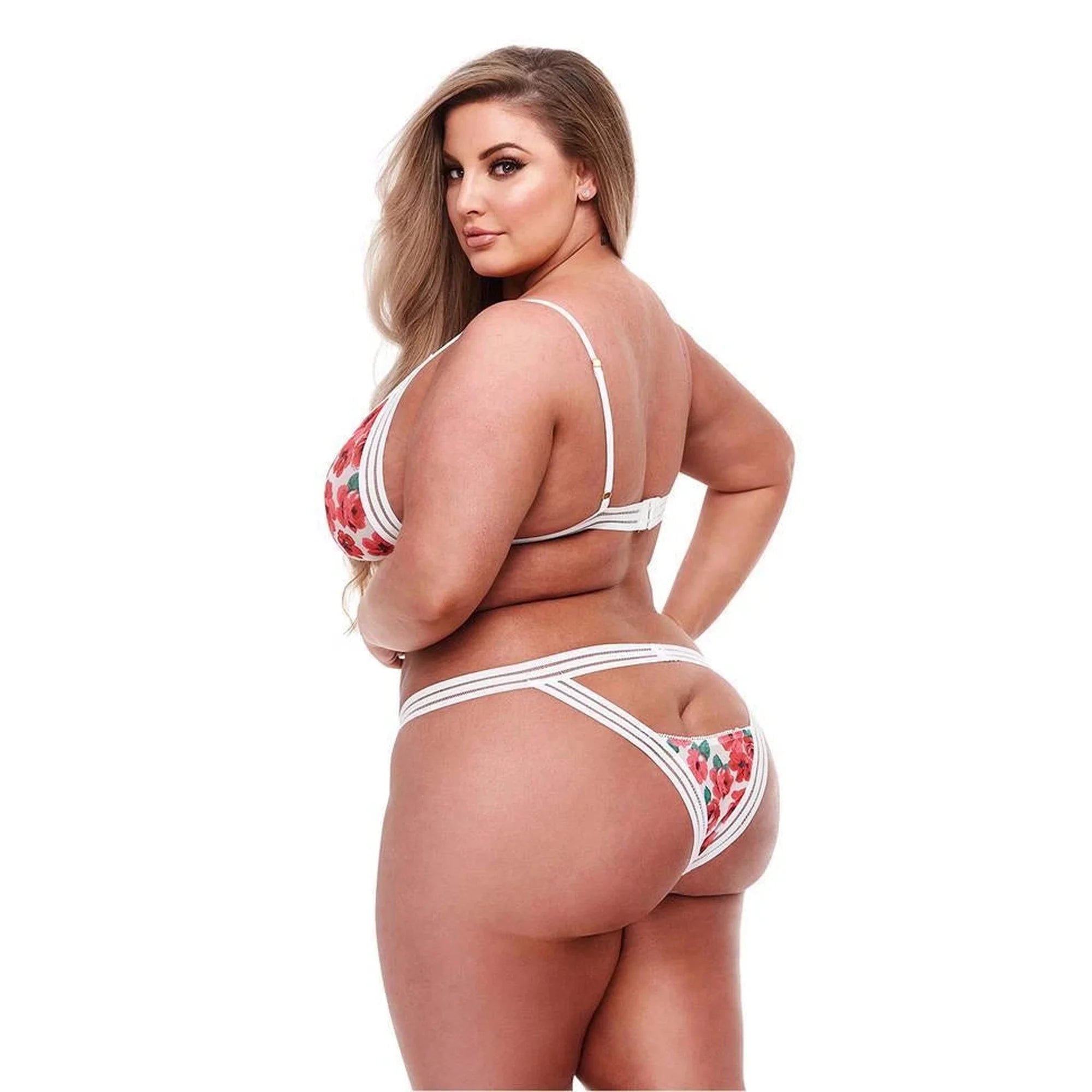 WHITE FLORAL & LACE BRA SET, XL