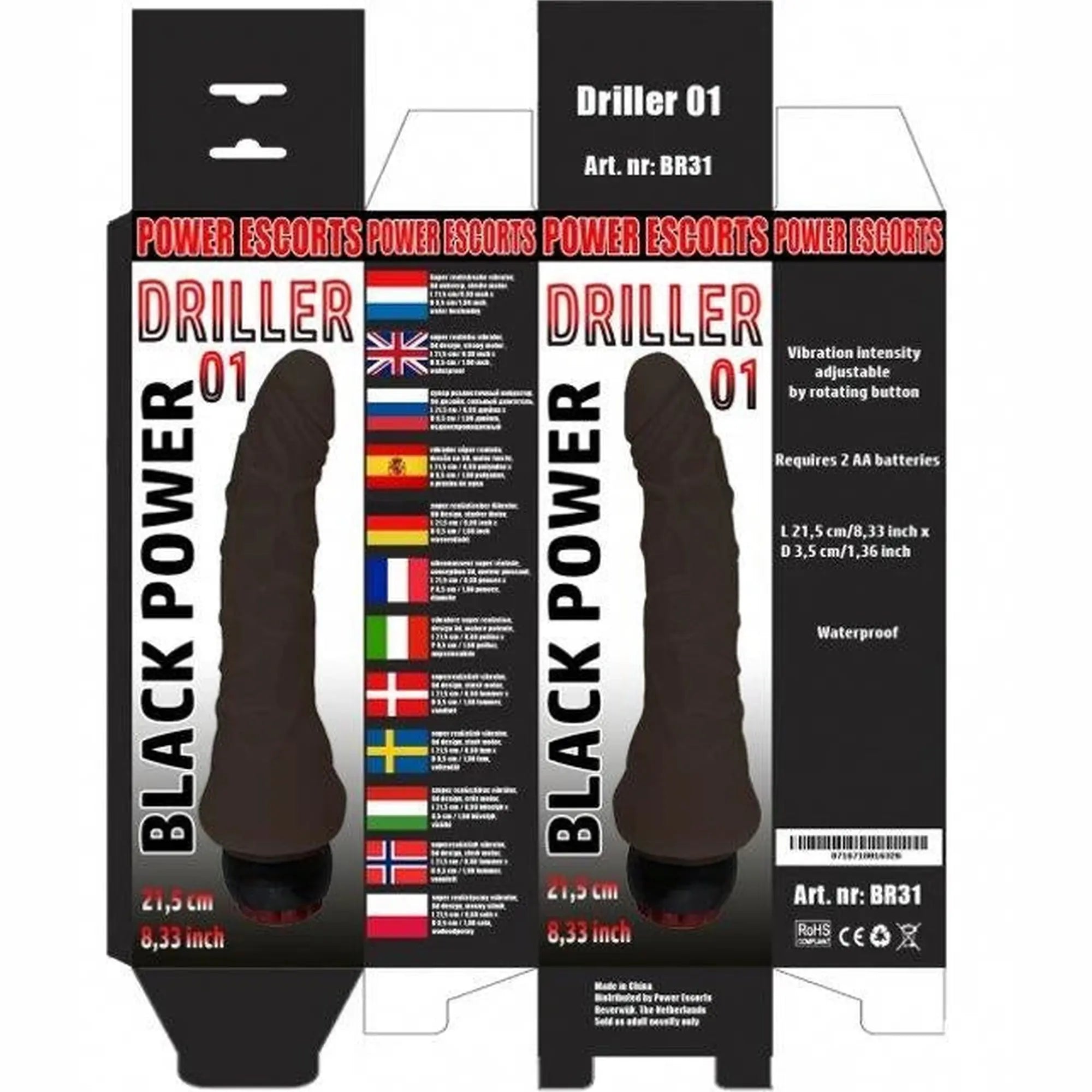 Driller 01 black 21.5 cm realistic vibrating