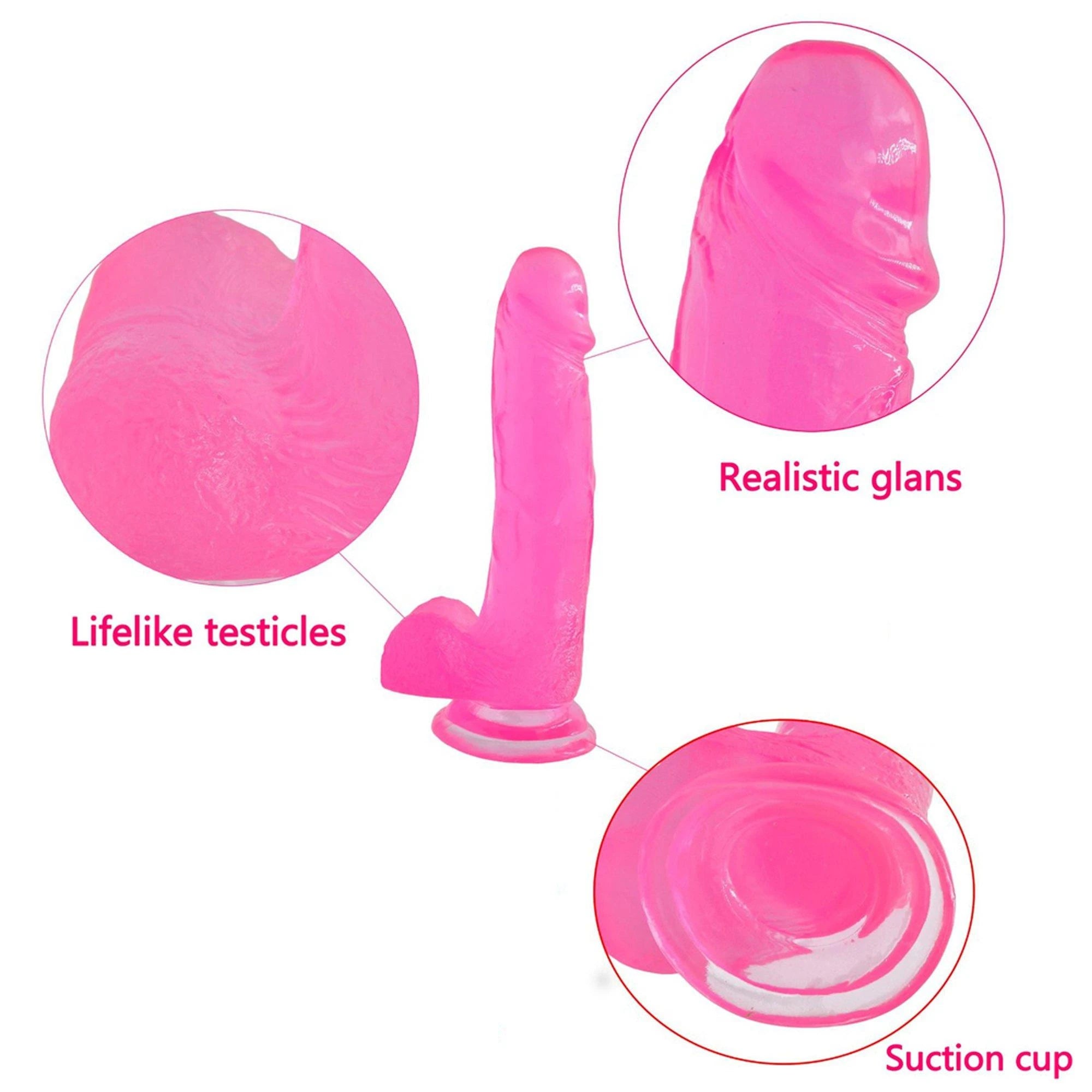 8″ Jelly Studs Crystal Dildo Large Pink