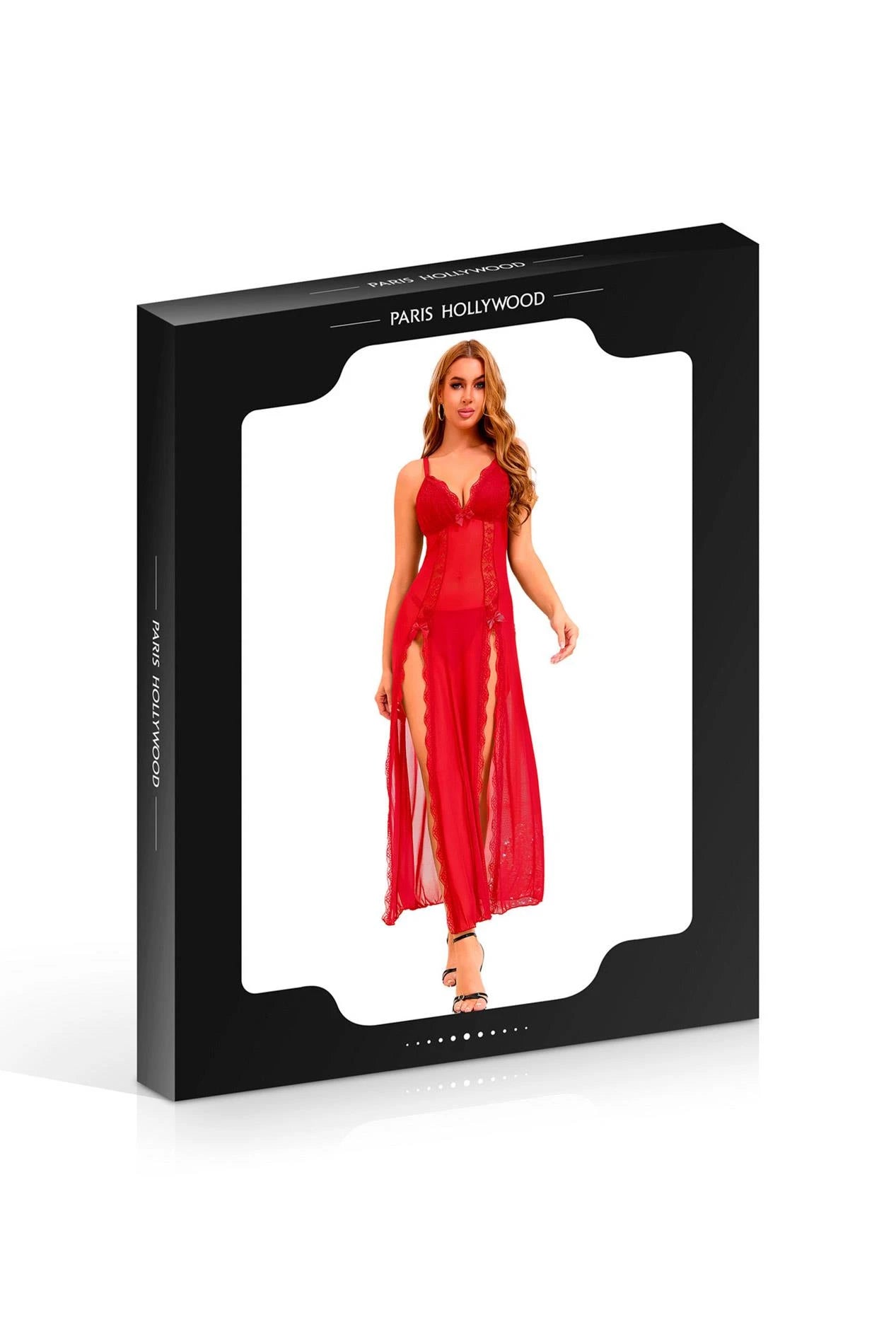 Chemise de nuit rouge longue et sexy + string S/M