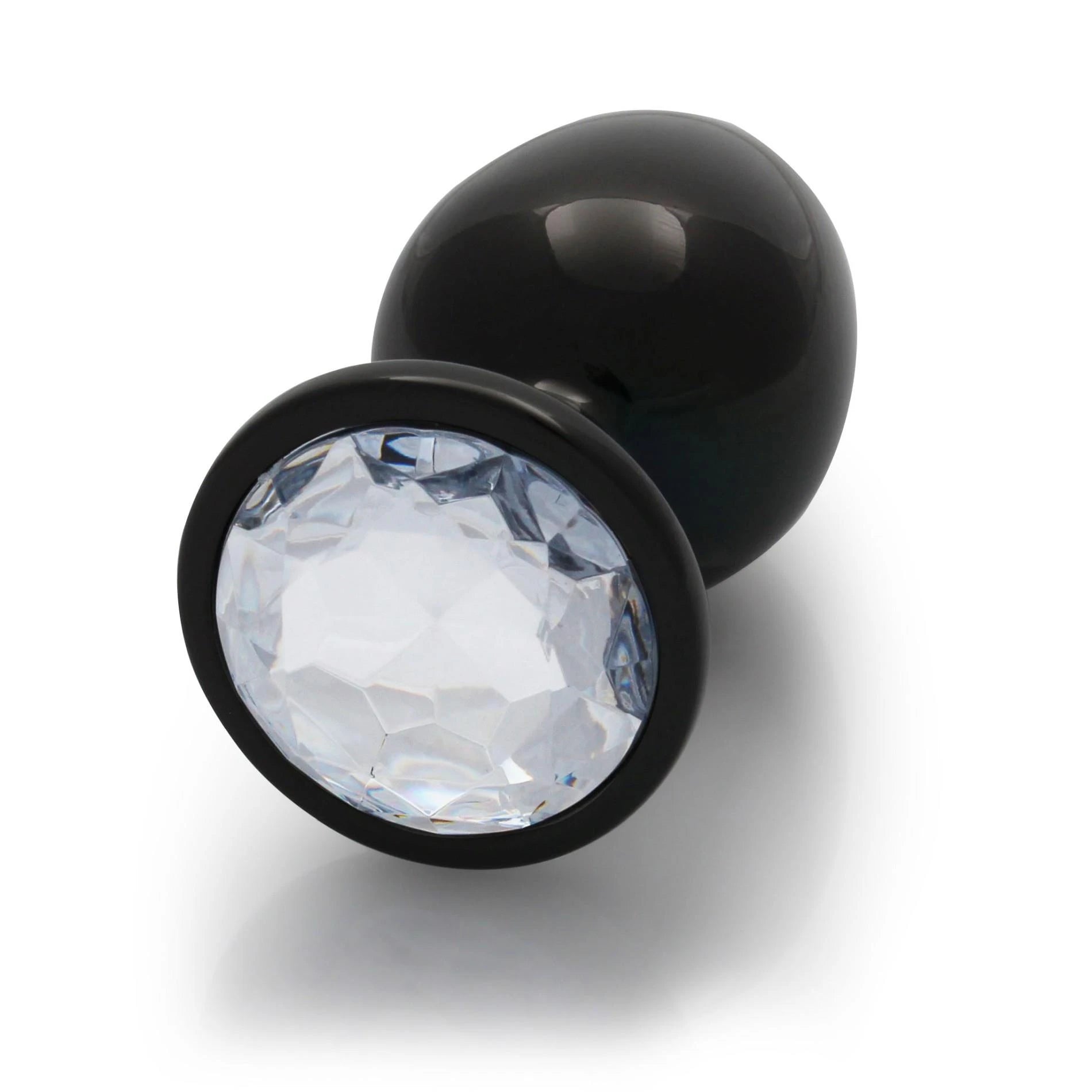 Round Gem Butt Plug - Large - Gunmetal/Diamond