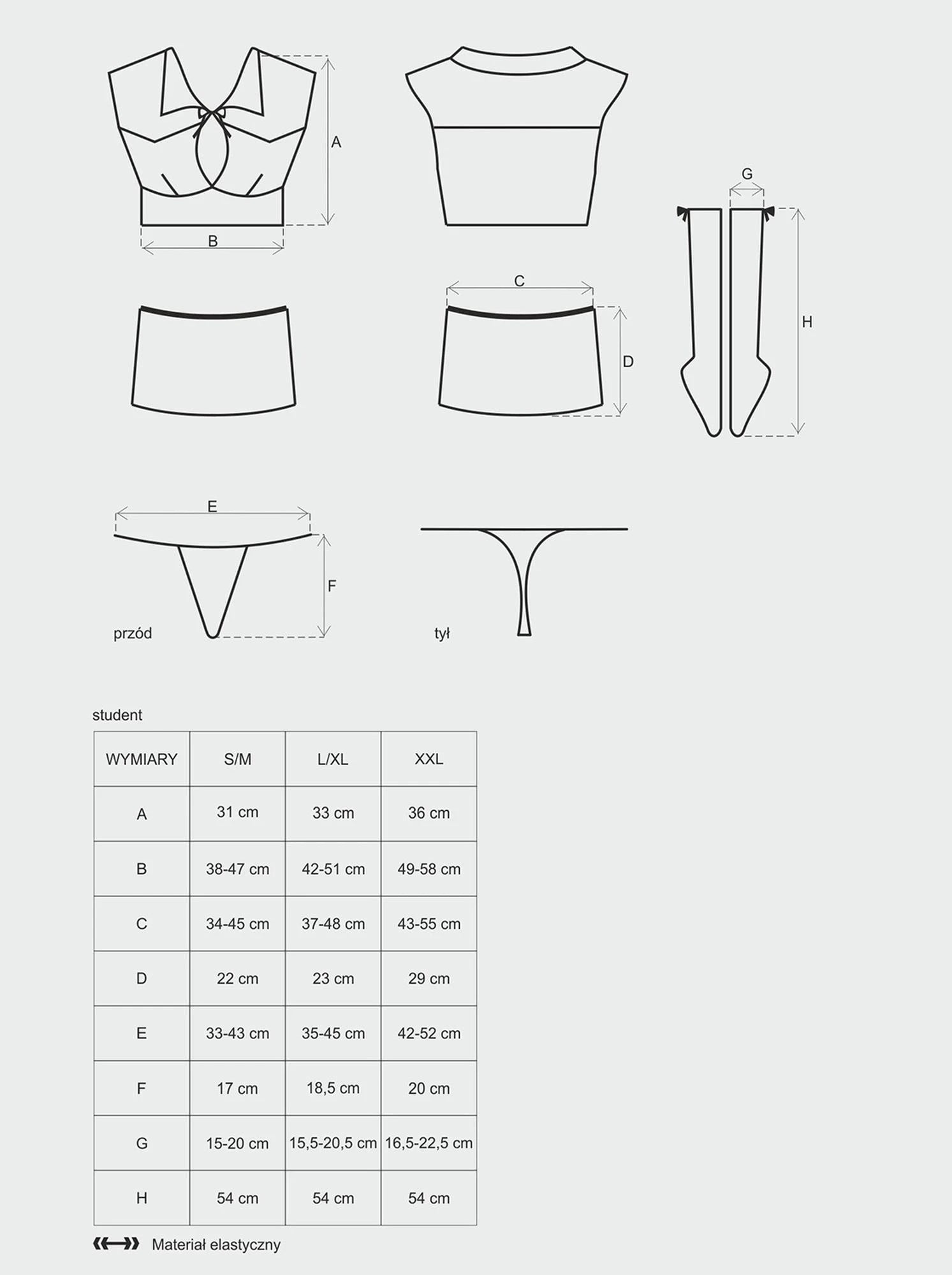 Lingerie-Costume d'étudiante 4 pièces S/M
